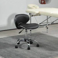 Sgabello a rotelle sgabello da lavoro con altezza regolabile 44-56 cm e schienale, girevole 360°, nero