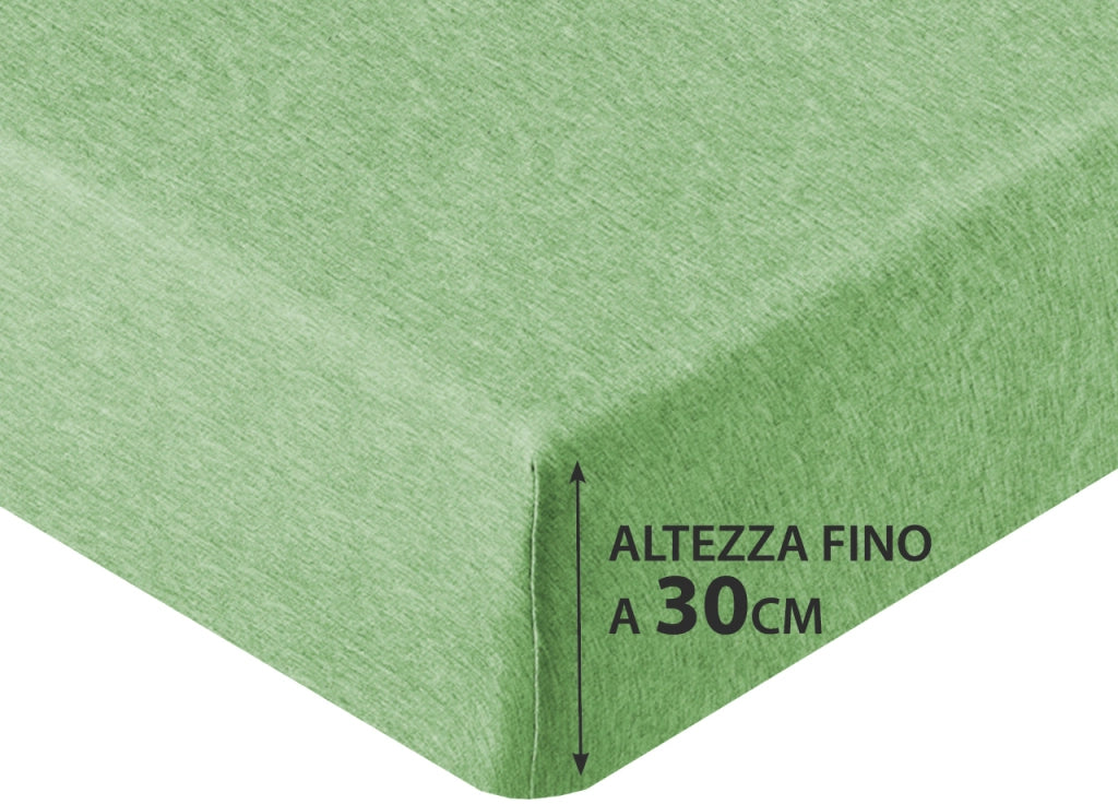 Lenzuola Sotto Con Angoli No Stiro In Tinta Unita Melange Modello Jersey - 1 Piazza e Mezza - Verde