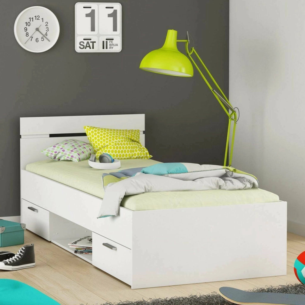 Letto singolo Zone, Sommier per camera da letto, Giroletto per stanza, Struttura porta materasso, 200x90 h74 cm, Bianco opaco