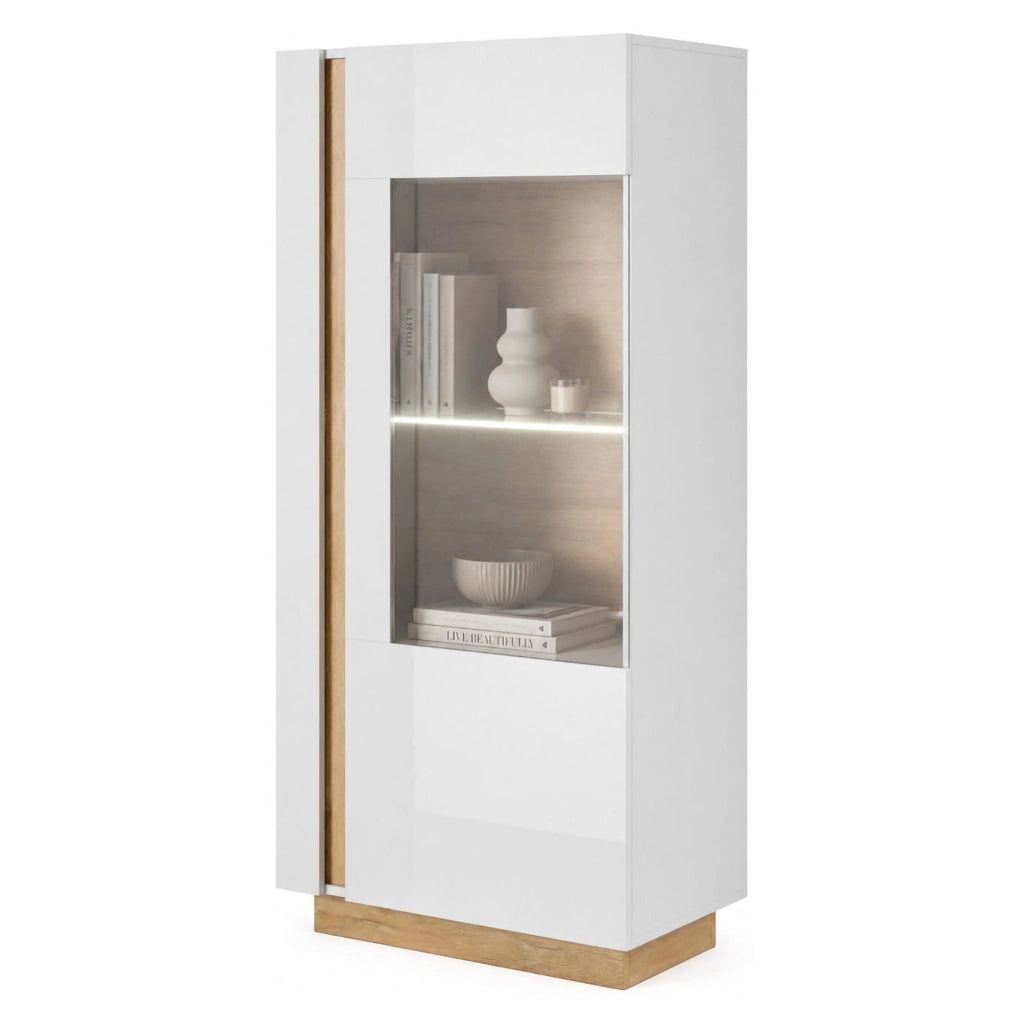 Mobile Espositore Kato, Vetrina 2 Ripiani, 72x40x154h cm Bianco Lucido