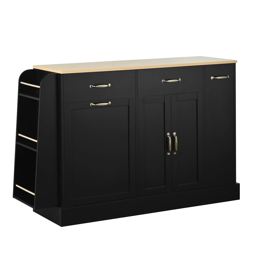 Credenza 133.5x40x86 cm con vano per bidone; ripiani organizzati in MDF nero
