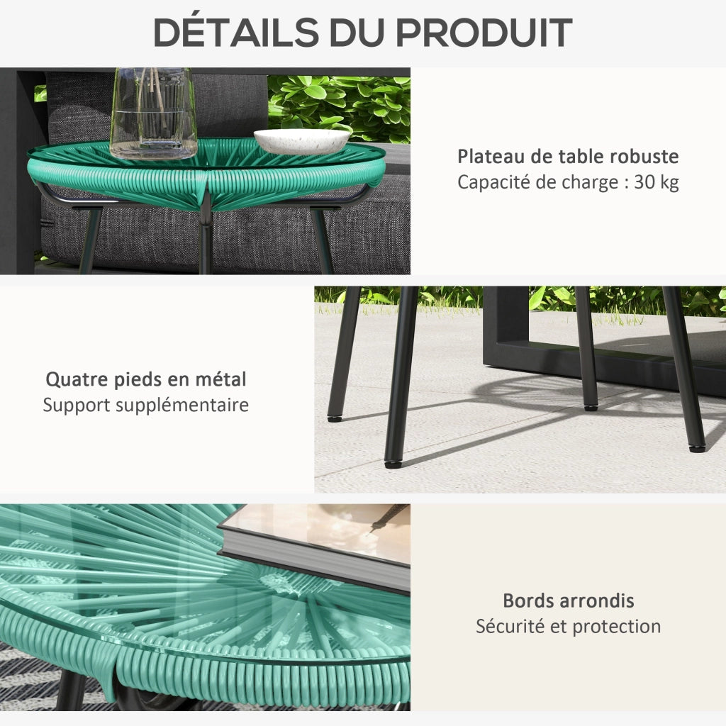 Tavolino da giardino rotondo ¨C zephmum ¨C polyrattan, metallo, vetro temperato, 50x50 cm
