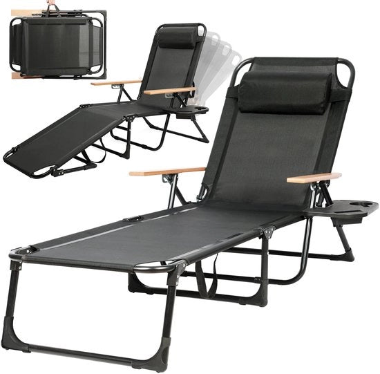 Sedile da spiaggia 4-posti regolabile - Pieghevole - Portatile - Cuscino di testa - Orecchiera - Sostegno fino a 150 kg - Sedile da spiaggia