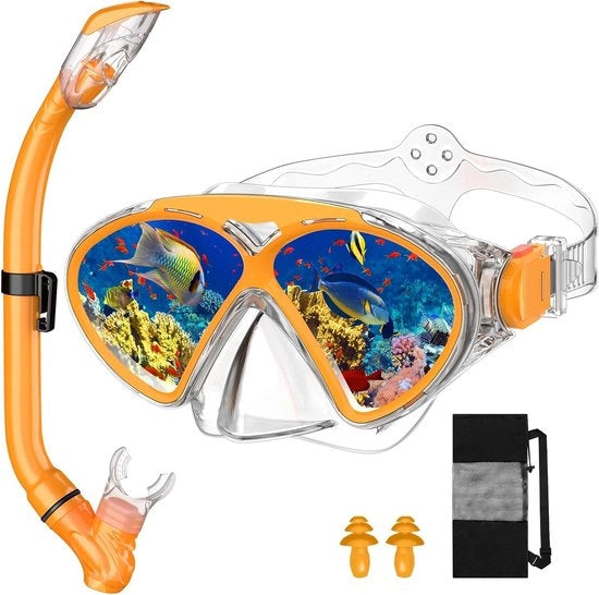 Duikmasker per bambini con parte superiore asciutta, occhiali per snorkeling e anti-condens - visuale panoramica a 180° - per ragazzi e ragazze