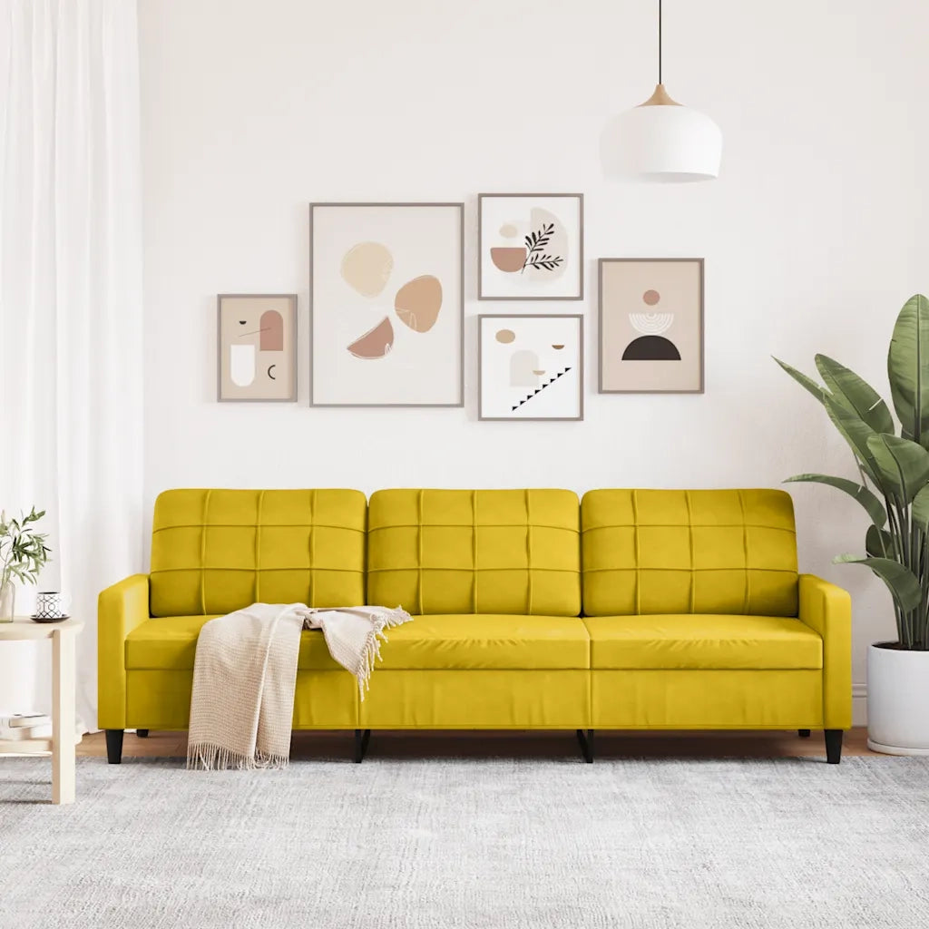 Divano a 3 Posti Giallo 210 cm in Velluto