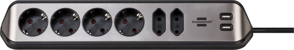 Brennenstuhl 1153590610 prolunghe e multiple 2 m 6 presa(e) AC Interno Nero, Argento