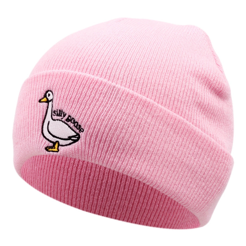 Cappelli invernali caldi lavorati a maglia con ricamo Silly Goose, colore rosa