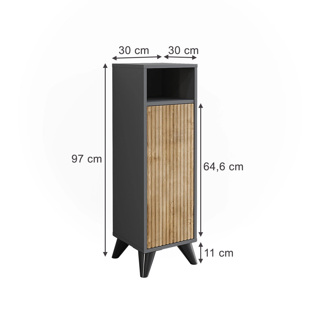 Vicco Mobiletto midi Antracite/quercia di montagna 30 x 97 cm con porta