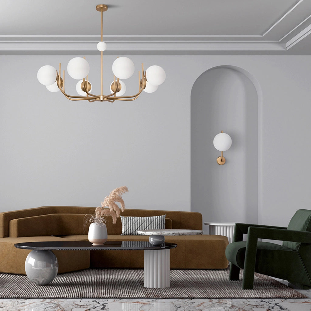 Maytoni Lampadario contemporaneo Rendez-vous 8 luci E14 ottone metallo diffusore vetro bianco