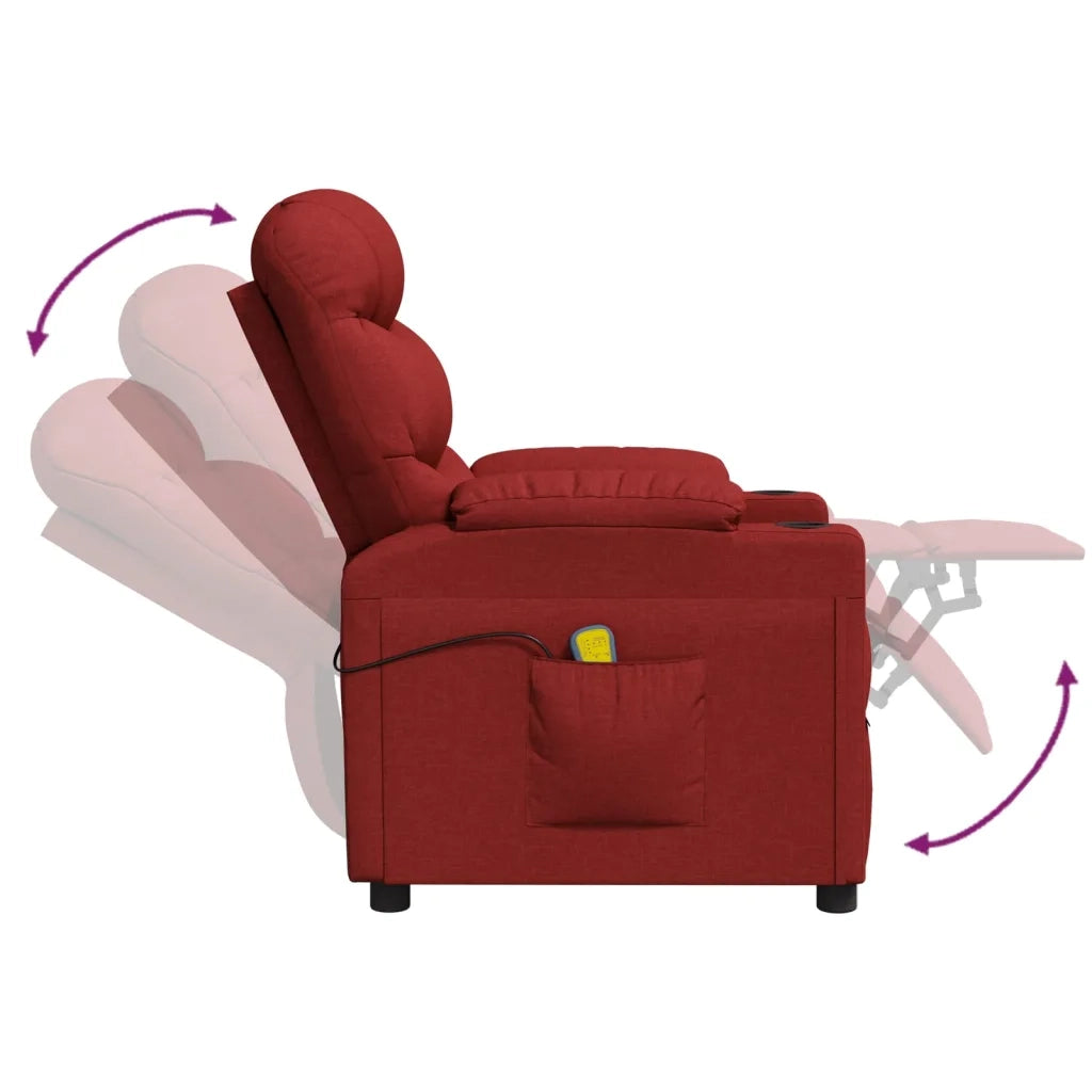Poltrona Massaggiante Elettrica Rosso Vino in Tessuto 348085