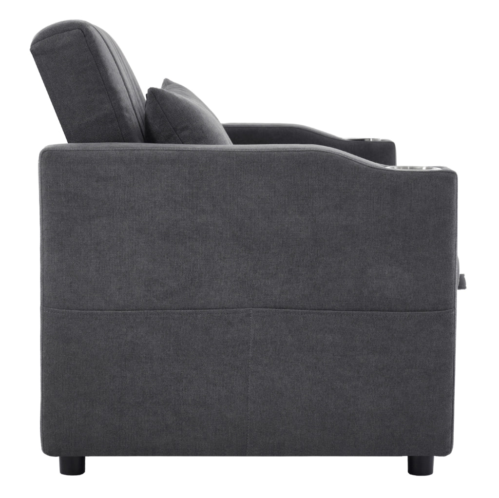 Divano letto 2 posti 136x162x84 cm con schienale regolabile e 2 cuscini in cotone e lino grigio