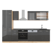 Cucina componibile R-Line Antracite lucido/Rovere dorato 300 cm, PL Antracite Vicco