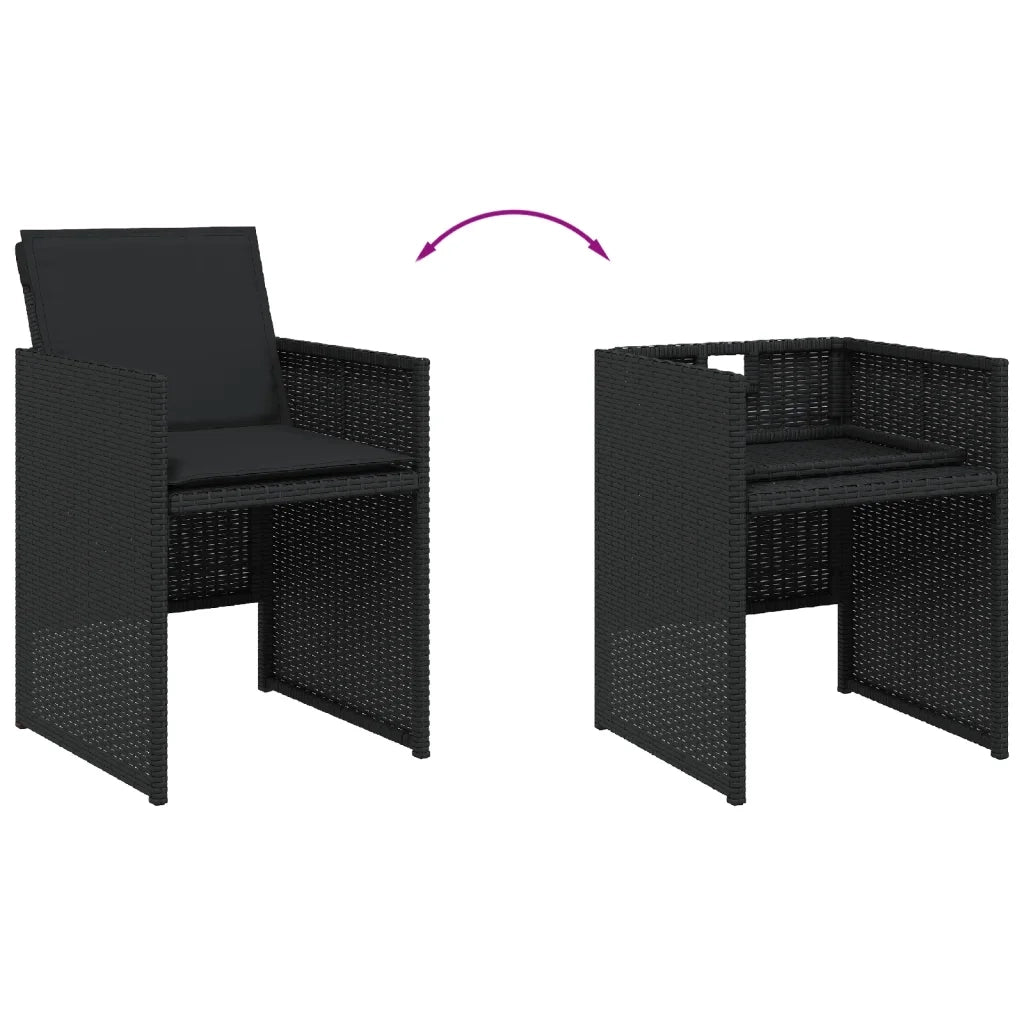 Set da Pranzo da Giardino 13pz con Cuscini Nero in Polyrattan 3277746