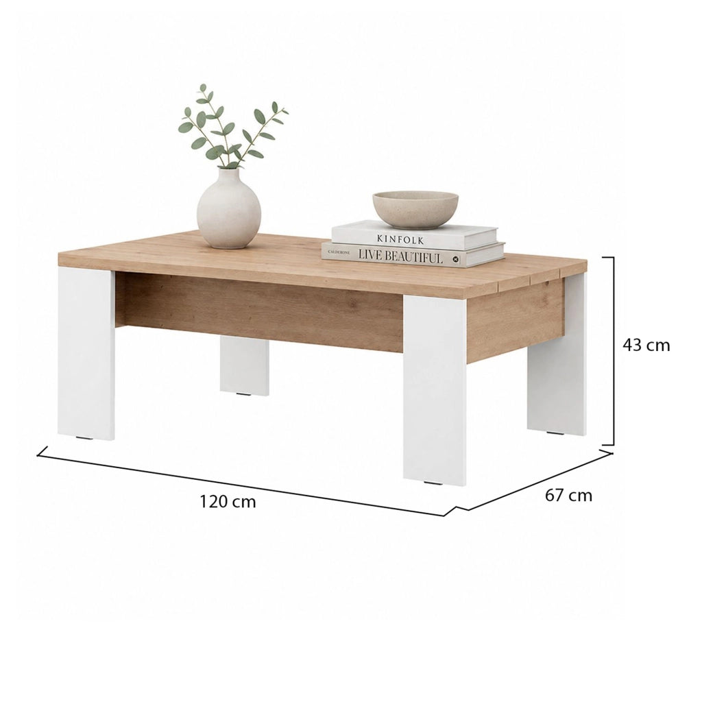 Bertona, Tavolino da Salotto Forma Rettangolare, 120x67x43h cm Marrone Rovere Nodi