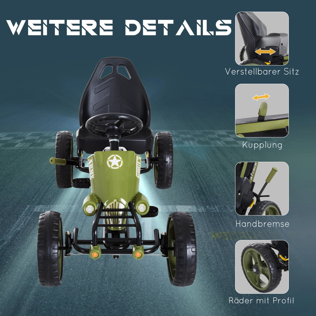 Tretauto Go Kart per Bambini con Siedile Regolabile e Manopole ¨C Minimal ¨C Verde 105x54x61cm