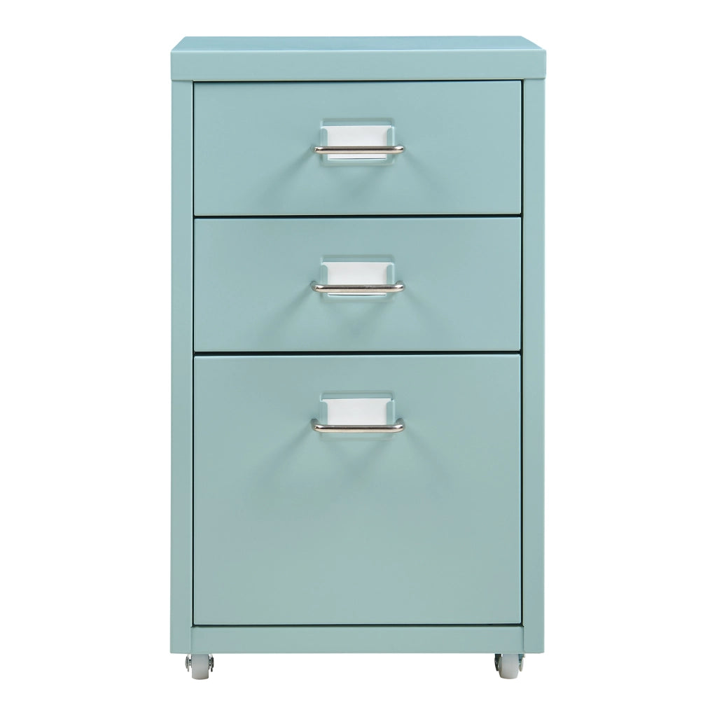 Cassettiera Kökar in Acciaio Mobile Archivio con 3 Cassetti e Rotelle - Menta Verde [en.casa]