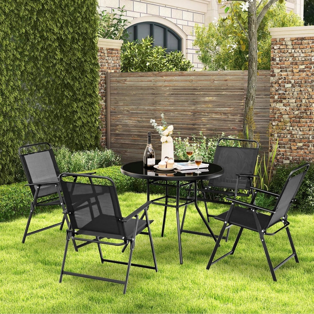 Set di 4 sedie pieghevoli da giardino portatili con schienale alto, sedie da balcone con piedini antiscivolo, sedie da campeggio portata fino a 150 kg, sedie da terrazza per giardino, patio