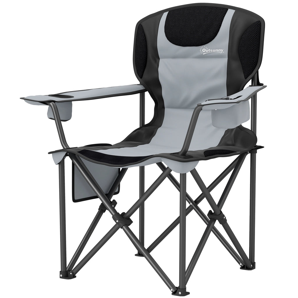 Sedia da camping pieghevole ¨C Zephmum ¨C Nero, con braccioli regolabili, porta-bicchieri e tasche laterali