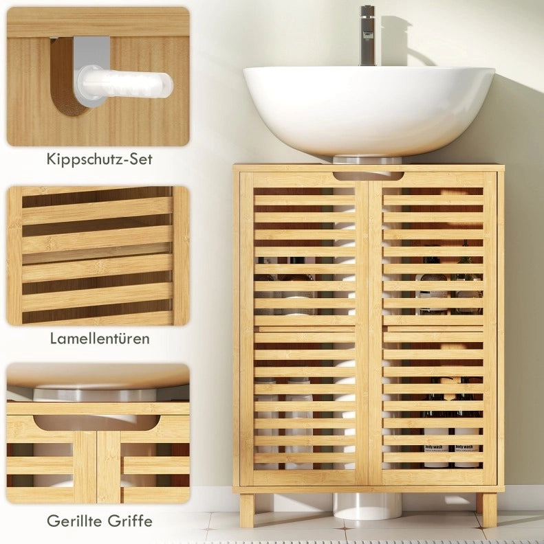 Mobile sottolavabo in bambù naturale con ripiano regolabile