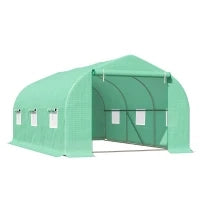 Serra per Orto a Tunnel 4.5x3x2m con Tetto Spiovente in PE e Tubi d'Acciaio Verde Scuro