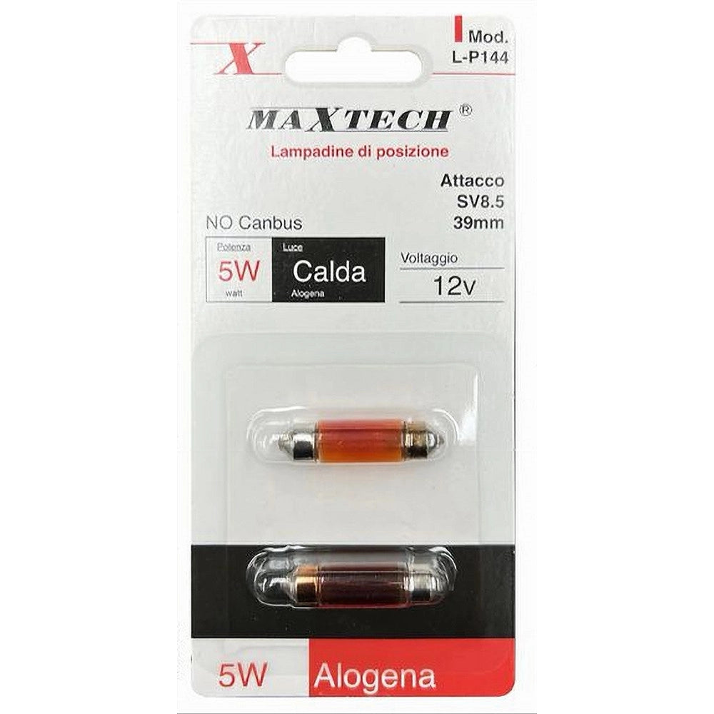 Trade Shop - Lampadine Posizione Sv8.5 39 Mm 12v 5 W Auto No Canbus Luce Calda Alogena L-p144 -