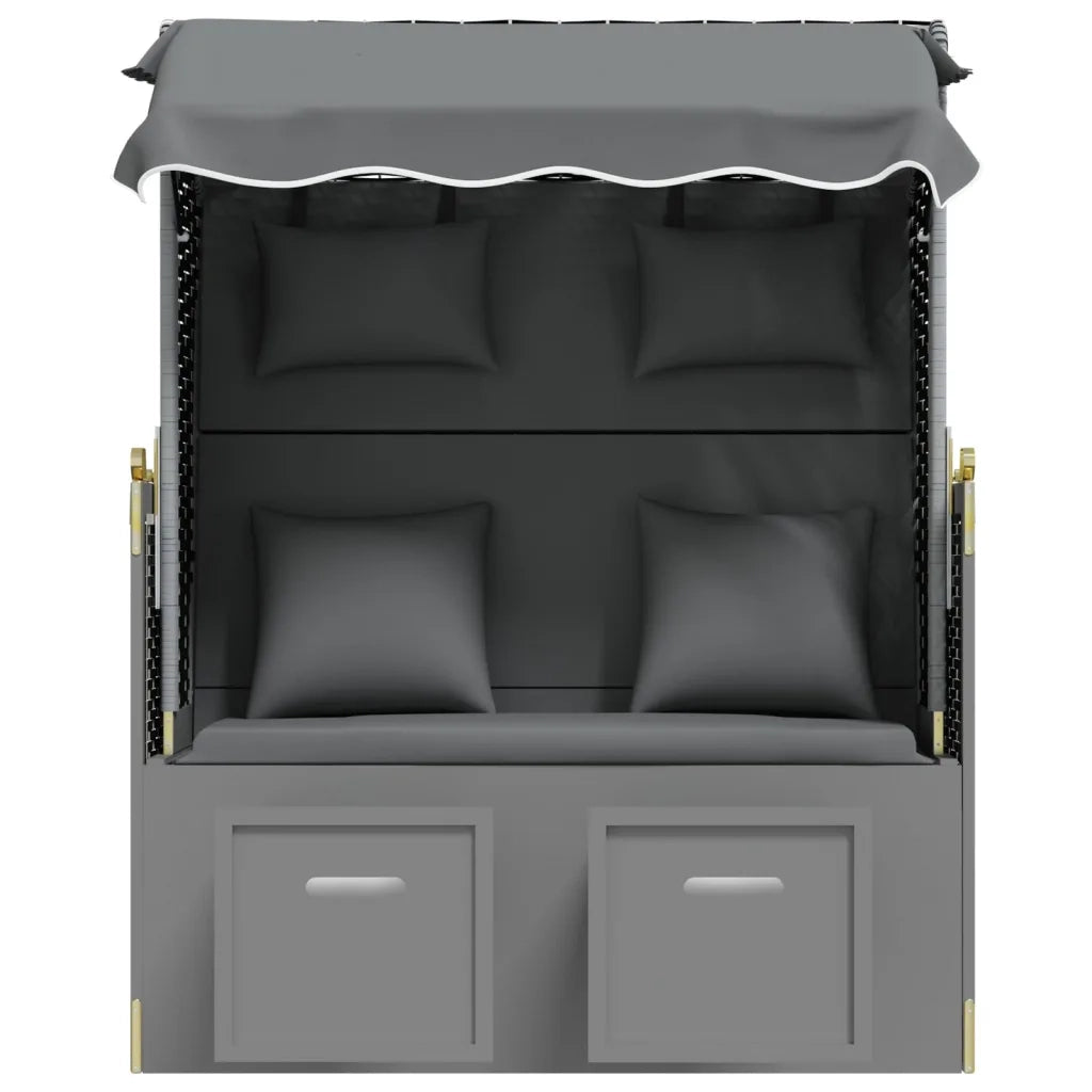 Strandkorb Cuscini Polyrattan e Legno Massello Antracite e Nero