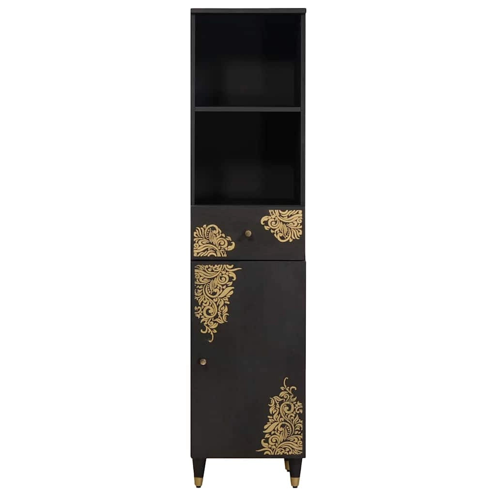 Mobiletto da bagno moderno con cassetto 38 x 33 x 160 cm design elegante e raffinato in legno di mango nero 02_0057897