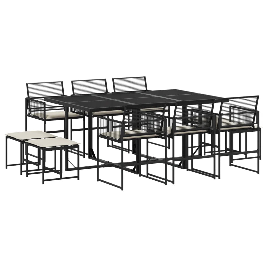 Set da Pranzo da Giardino 11 pz con Cuscini in Polyrattan Nero 3295019