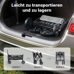 Toboli Carretto a mano pieghevole, max 100 kg, tessuto impermeabile grigio e manico telescopico, Carrello spiaggia