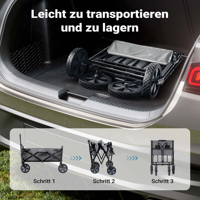 Toboli Carretto a mano pieghevole, max 100 kg, tessuto impermeabile grigio e manico telescopico, Carrello spiaggia