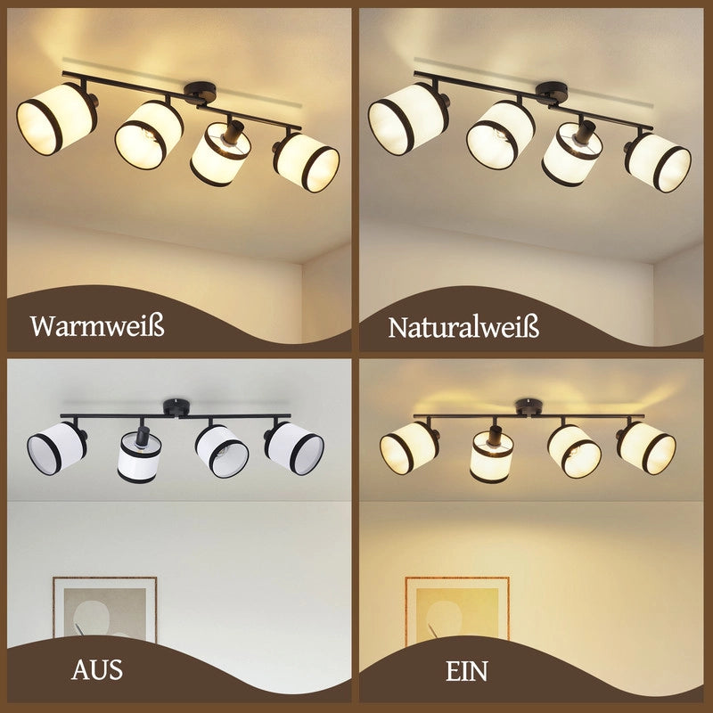 ZMH Faretto da soffitto neri 4 luci E14 tessuto vintage girevoli 350° per camera letto soggiorno cucina senza lampadina