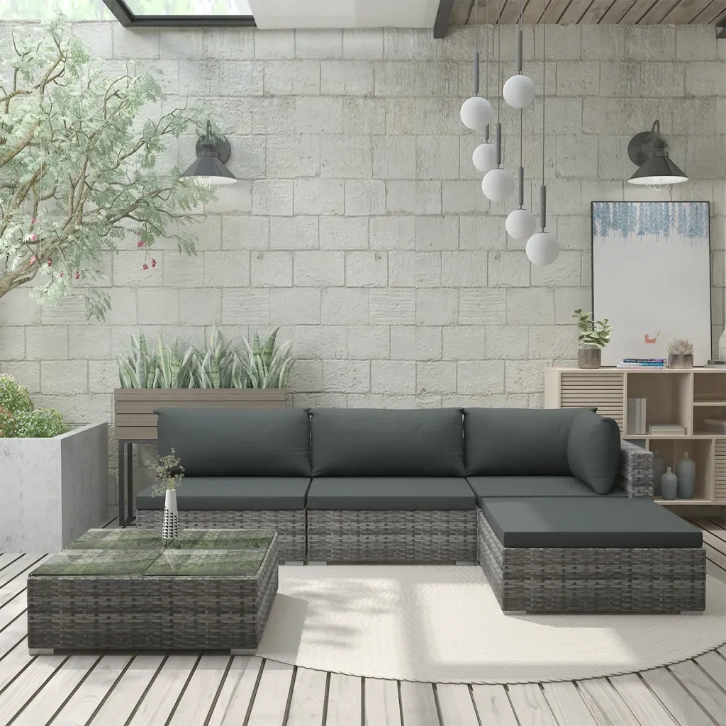 Set Divani da Giardino 5 pz con Cuscini in Polyrattan Grigio cod mxl 34962