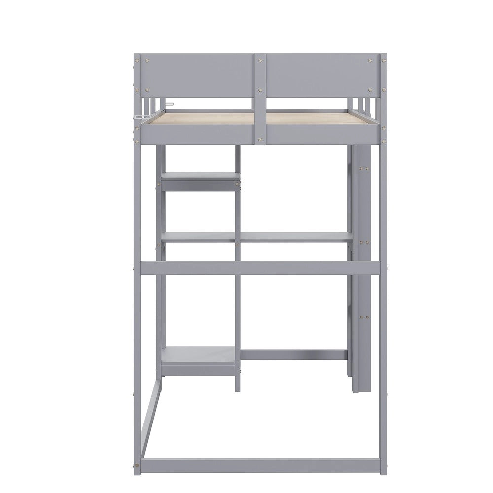 Letto a Soppalco con Ripiano ¨C Xylo ¨C Pino Massello, Grigio, 90x200