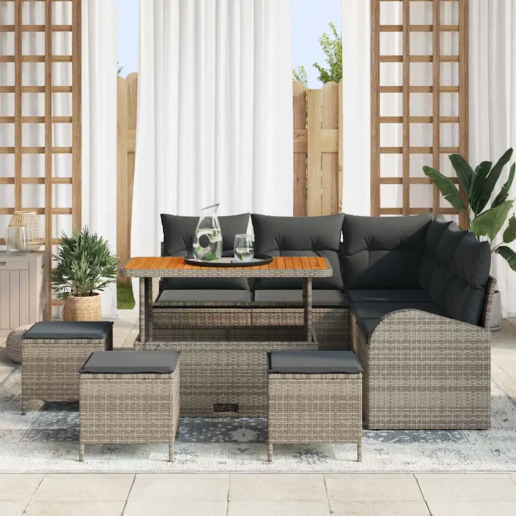 Set Divano da Giardino con cuscino 9 pcs Grigio polyrattan