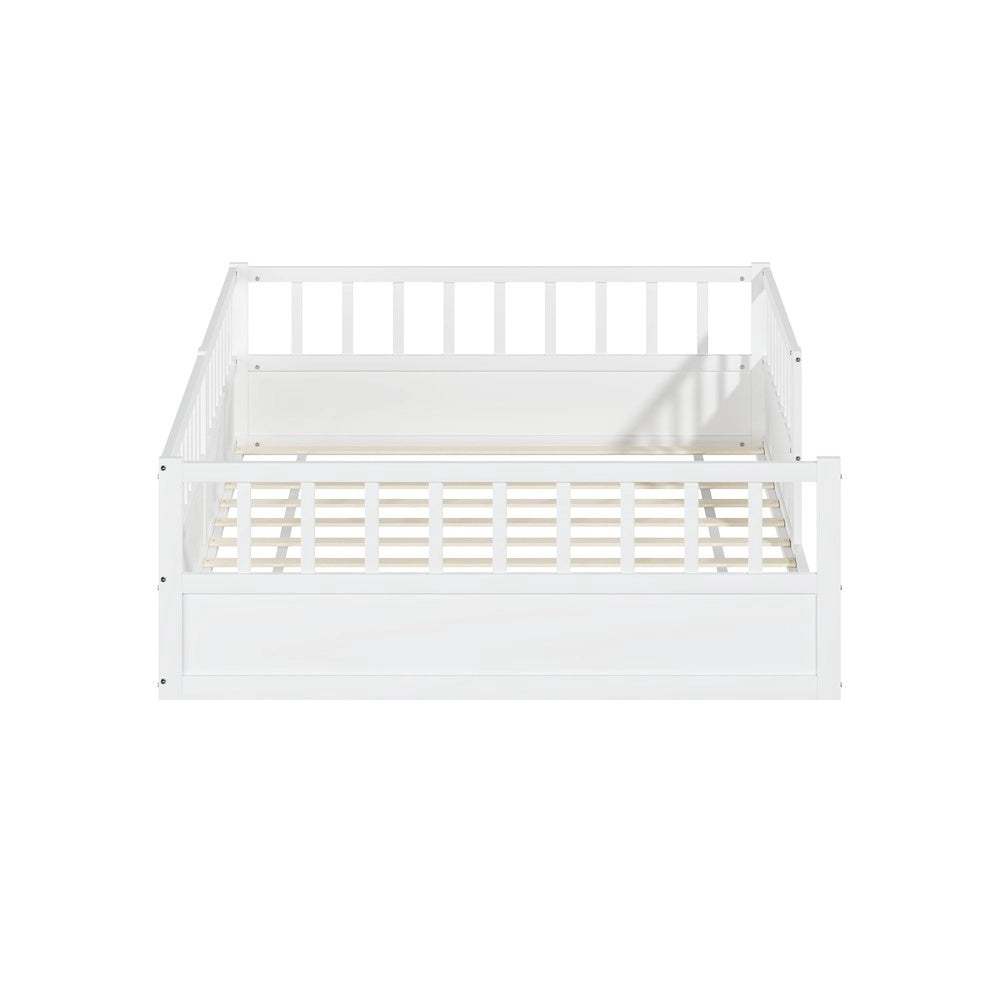 Letto Montessori Singolo con Doghe e Sponda ¨C MINIMAL ¨C Pino Bianco 140x200