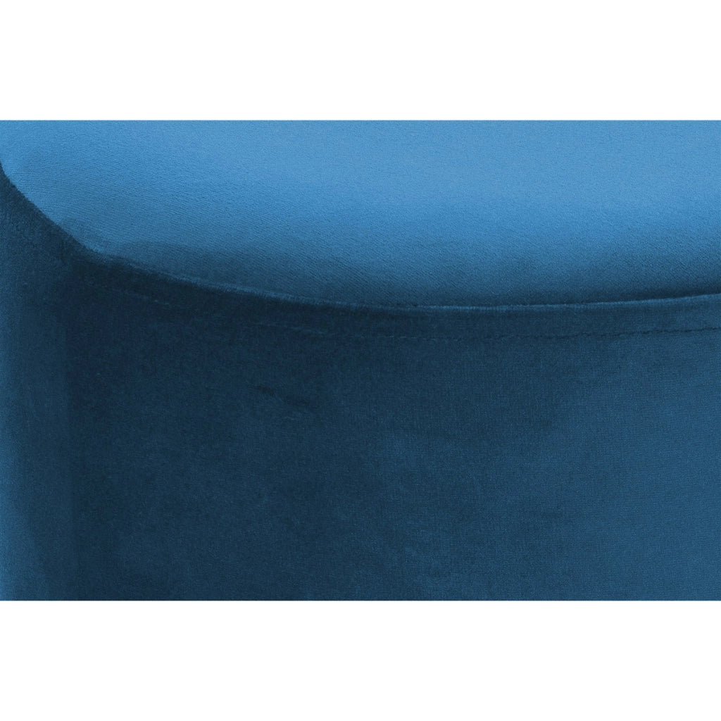 Pouf contenitore Nano in velluto blu e base oro