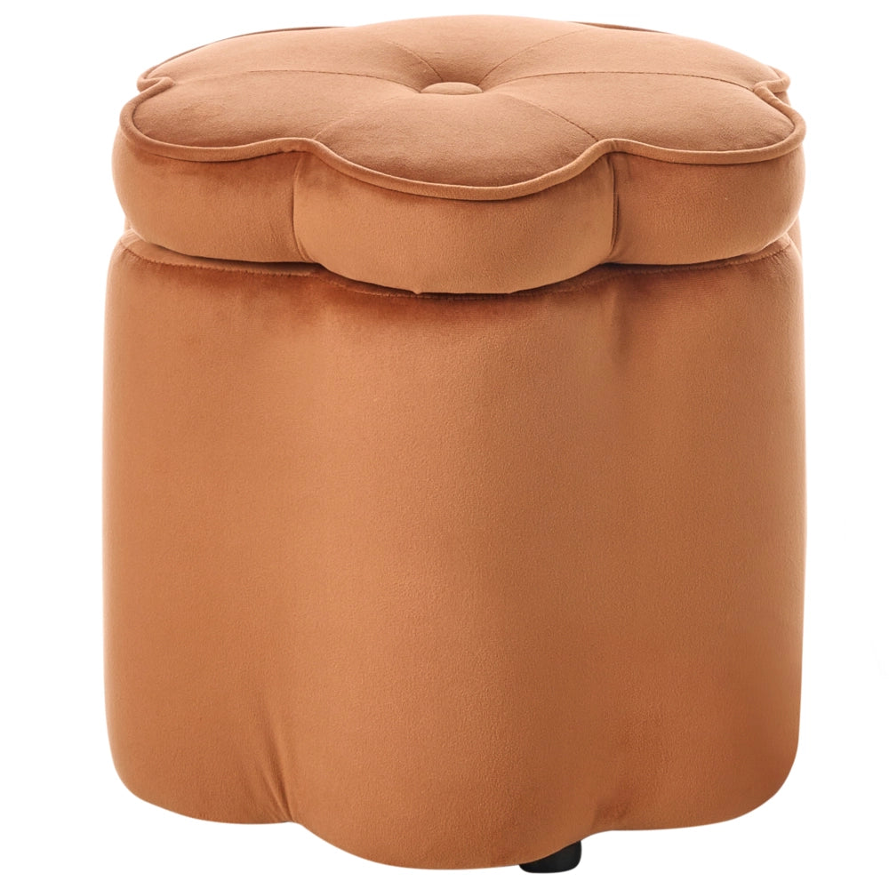 Pouf in velluto arancione con vano portaoggetti motivo floreale per soggiorno e camera da letto stile scandinavo