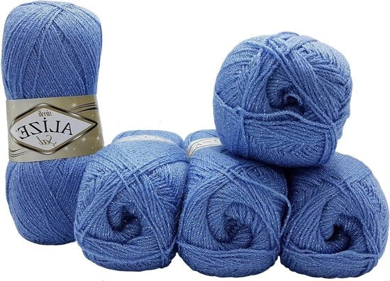 Seta Glitter per Maglia e Puntina 5 x 100 g metallizzato - Blu Alize