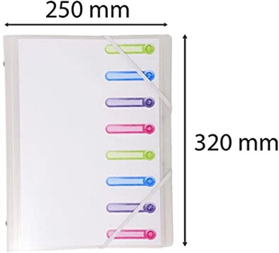 Map Premium Chromaline con 8 raccordi e 3 clip per index, con finestra trasparente, in plastica rigida A4, con 2 elastici, modello 56187E.
