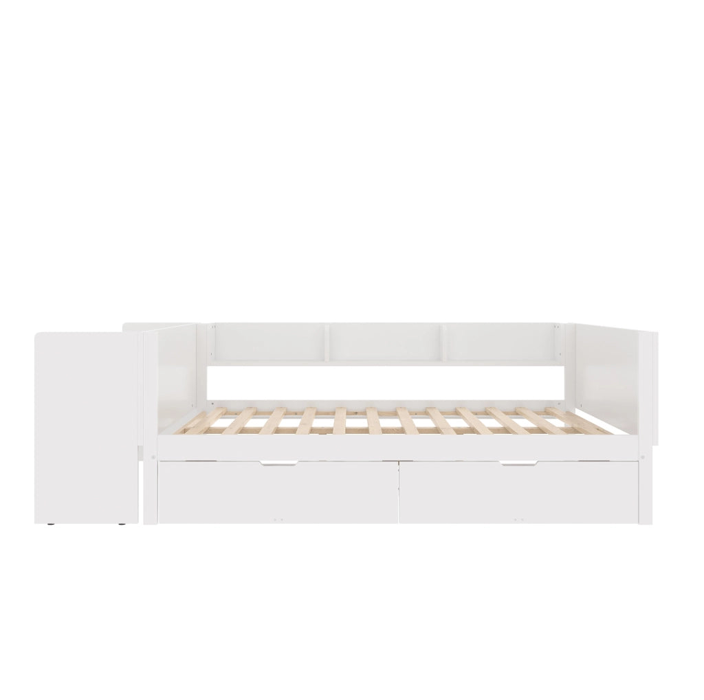 Letto 140x200 cm con scrivania; cassetti e ripiani in legno bianco