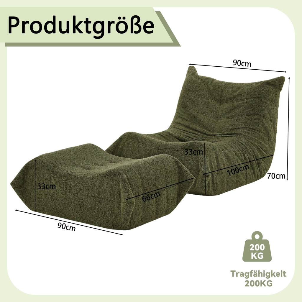Poltrona Lazy con schienale e pouf - Zephmum- Morbido peluche verde