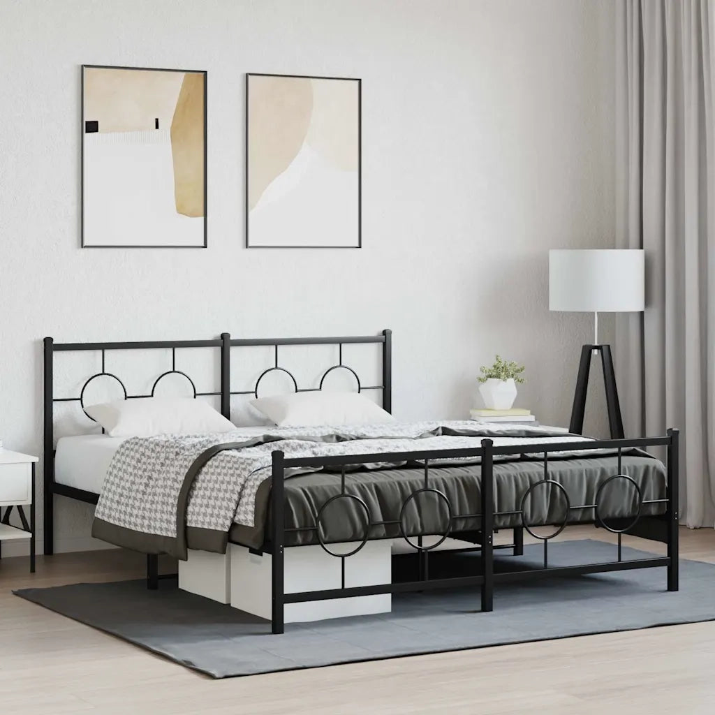 Giroletto con Testiera e Pediera-Struttura Letto Metallo Nero 150x200 cm 950638