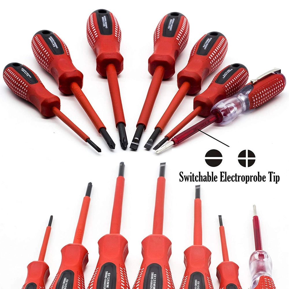 Trade Shop - Set 7 Pezzi Cacciaviti Giraviti Isolati Con Manico In Gomma Grip Con Cercafase -