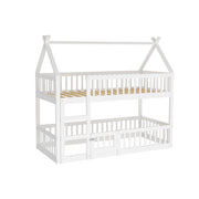 Letto a Castello 90x200 cm con Scala; Cancello di Sicurezza e Porta - in Legno - Bianco
