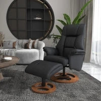 Poltrona Relax con Pouf, Poltrona con Poggiapiedi, Schienale Regolabile, 77 cm x 89 cm x 110 cm, Nero