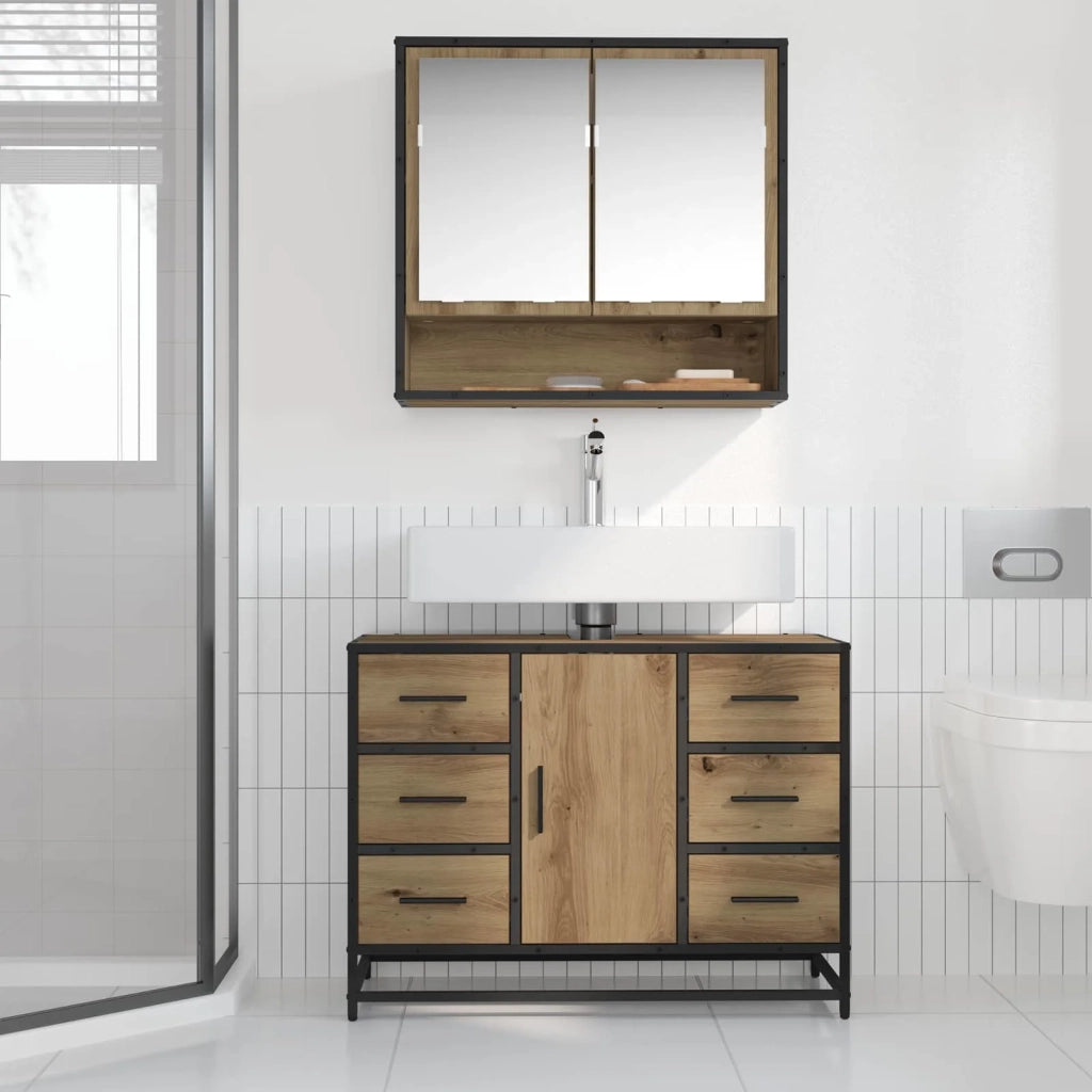 Mobile da Bagno con cassetto Rovere artigianale 80 x 33 x 60 cm 883632