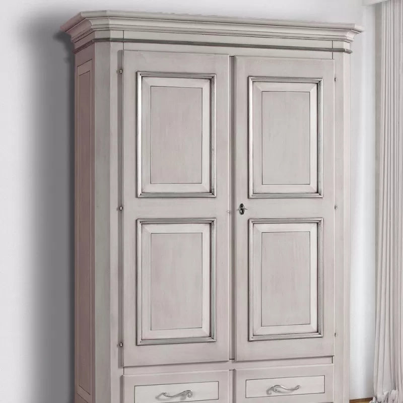 Armadio classico 2 porte 2 cassetti legno shabby tortora grigio 135x63x203 (1465) - Mobili 2G