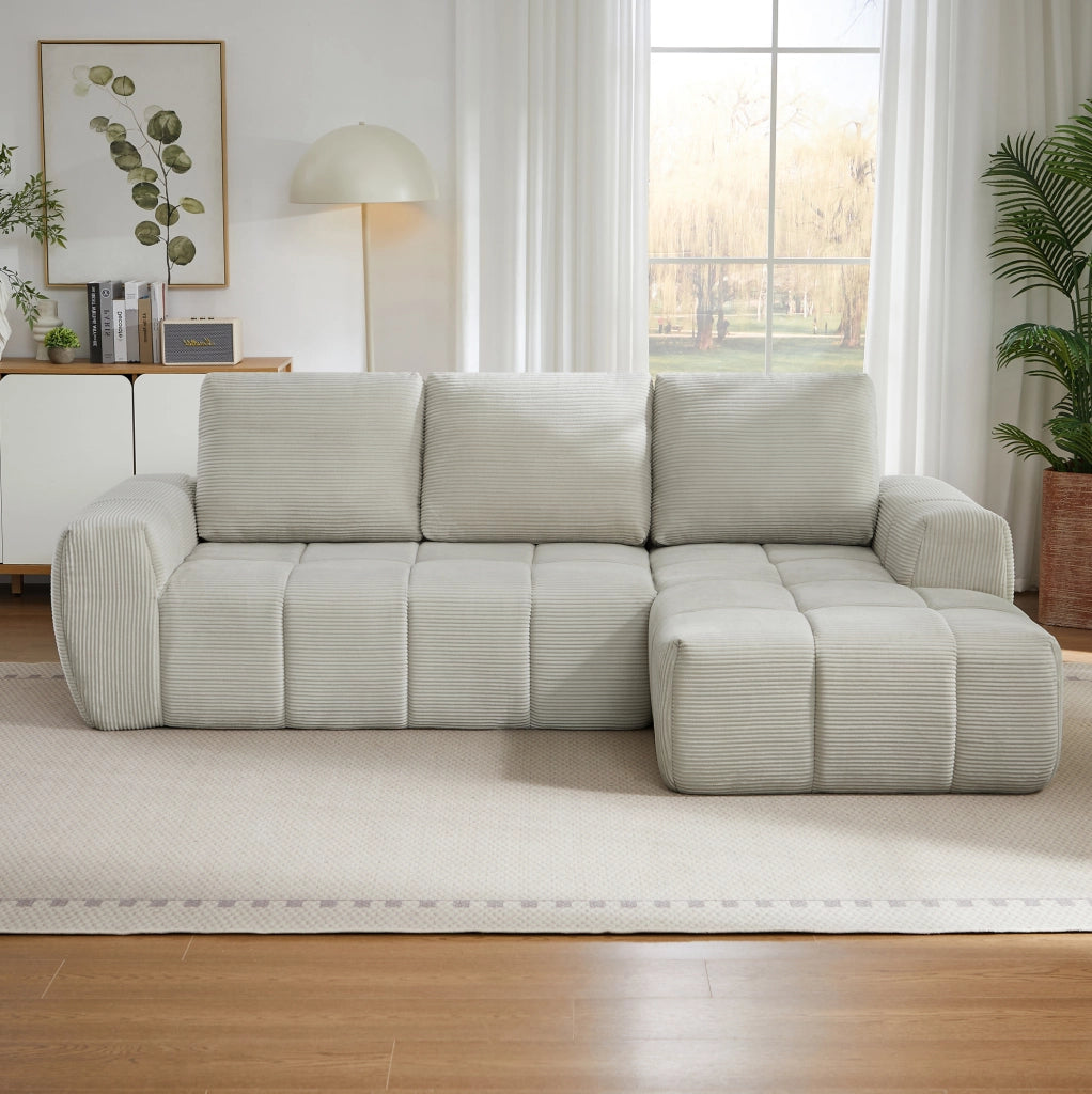 Divano ad angolo oversize in velluto a coste con cuscini rimovibili, senza montaggio