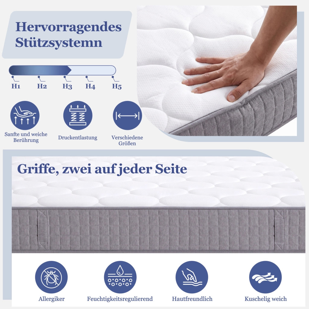 Materasso a molle insacchettate 140x200 cm; 25 cm; 7 zone; H3; bianco