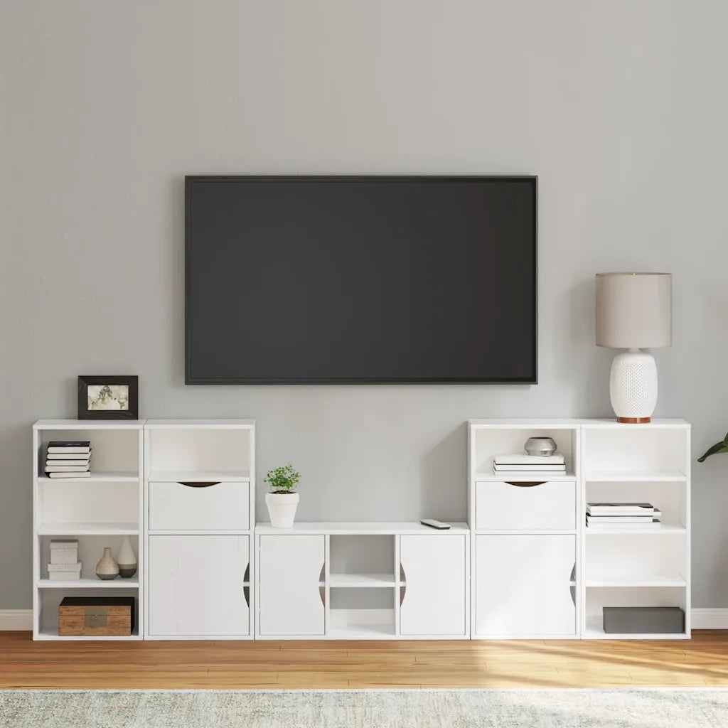 Mobile TV 5 pz con Contenitore ODDA Bianco in Legno di Pino 3365371
